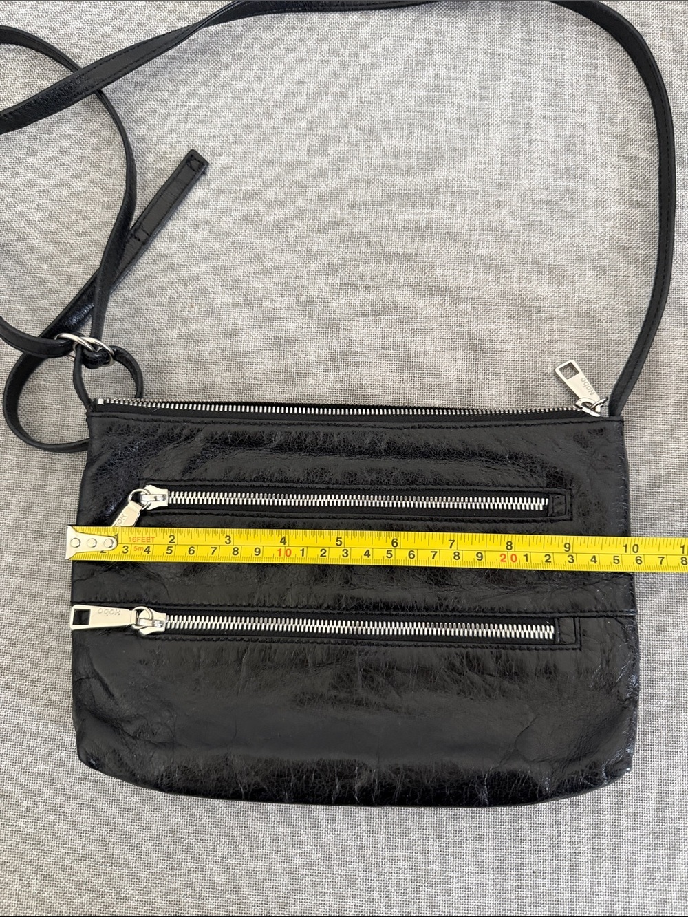 HOBO International MARA Black glazed Leather Crossbody with Dual Front Zips - Picture 8 of 9